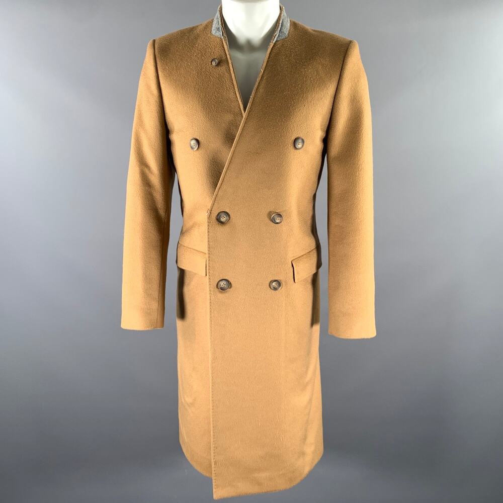 H & M Size 38 Camel Grey Wool Inverted Lapel Overcoat